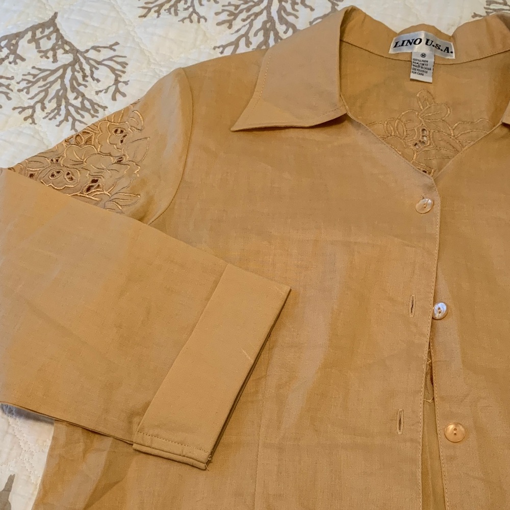 Lino USA 100% Linen Button Down Blouse Size (M) NWOT